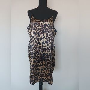 Leopard Print Shiny Satin Dress or Nightgown Size XL EUC